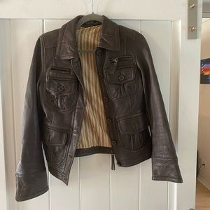 Mango Disco Tek brown sheep leather jacket.